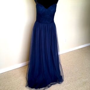 BARI JAY Sz12 Navy Lace/Chiffon Strapless Dress
